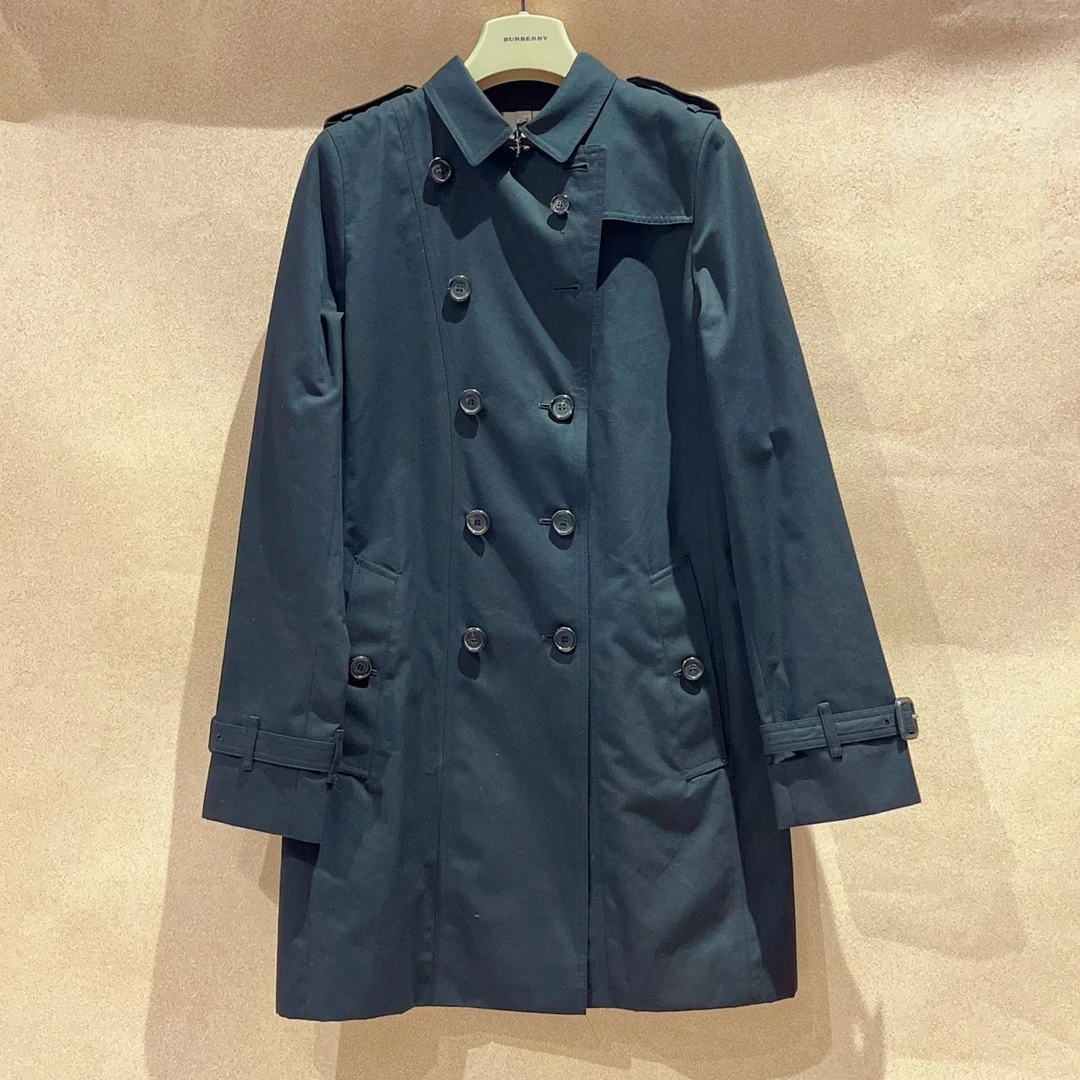 99新 BURBERRY/博柏利 纯色翻领双排扣中长款长袖大衣 14Y码