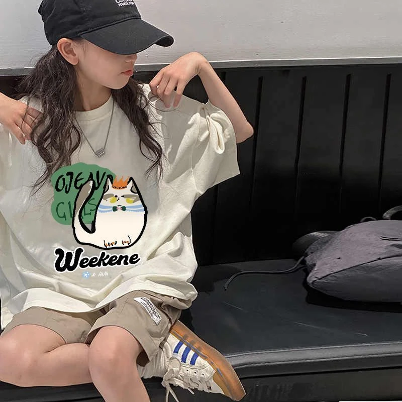 100%纯棉女童短袖t恤纯棉夏装2025洋气女孩中大童半袖上衣夏季