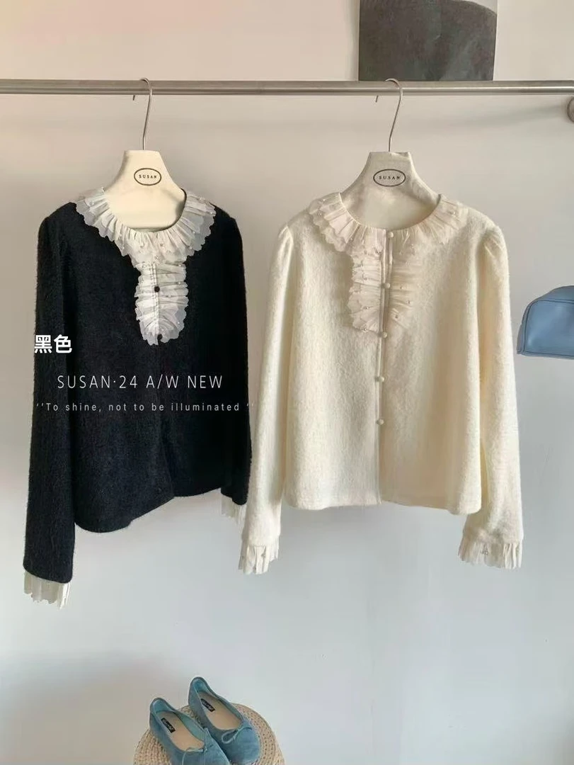 法式甜美花边领针织毛衣887914