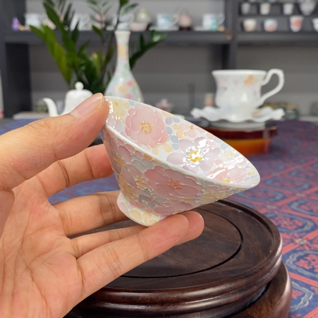 万花釉下手绘品茗杯