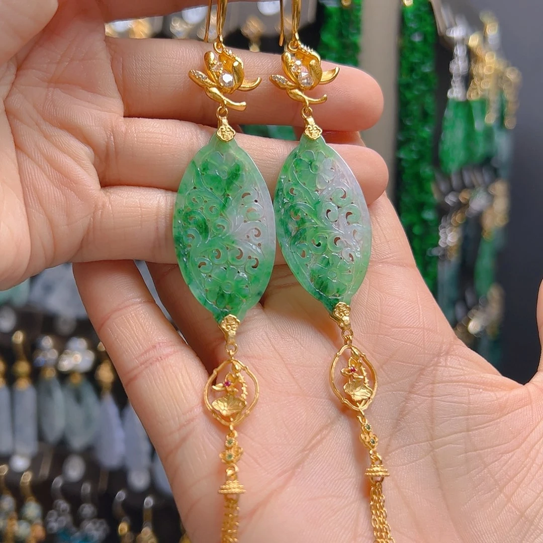 银S925镶嵌翡翠耳饰玫****香