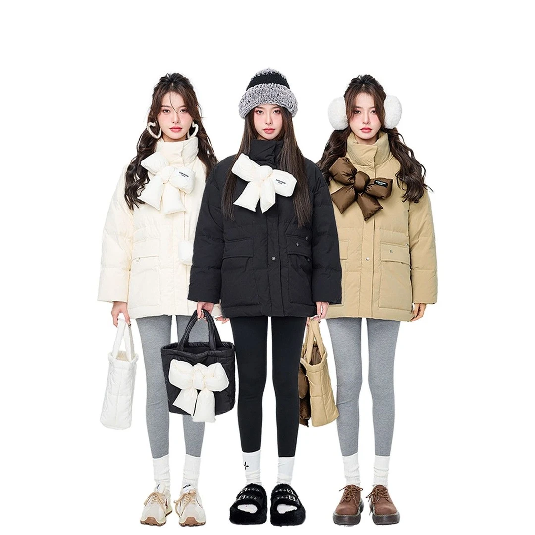 Cloud season【现货】甜美风蝴蝶结短款外套冬季韩版保暖韩版鸭绒