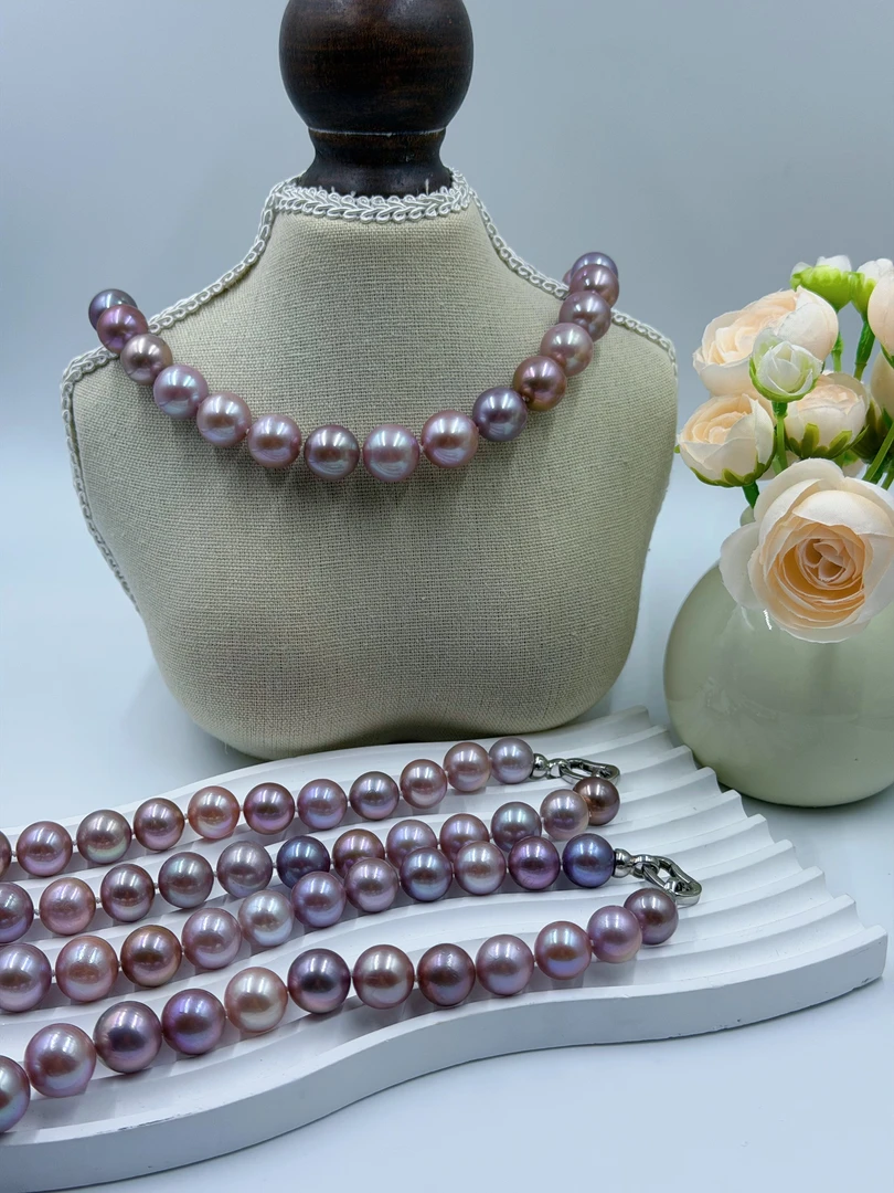 【珍珠晓艾】显眼包淡水紫色珍珠项链 12-15mmS925银多样性发一E42