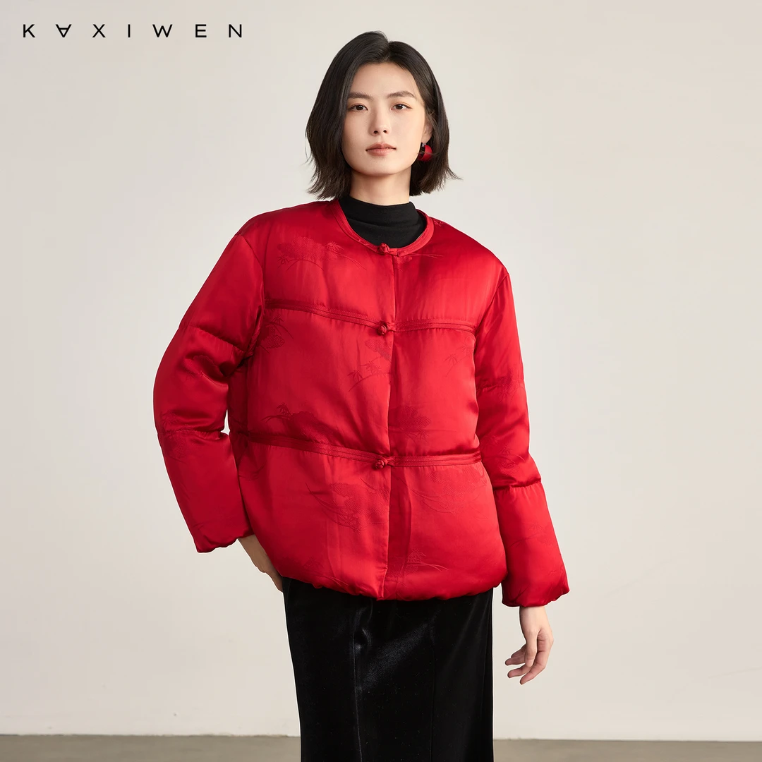 佧茜文新中式提花羽绒服「90绒」优雅简约一字盘扣外套X11BYN8695