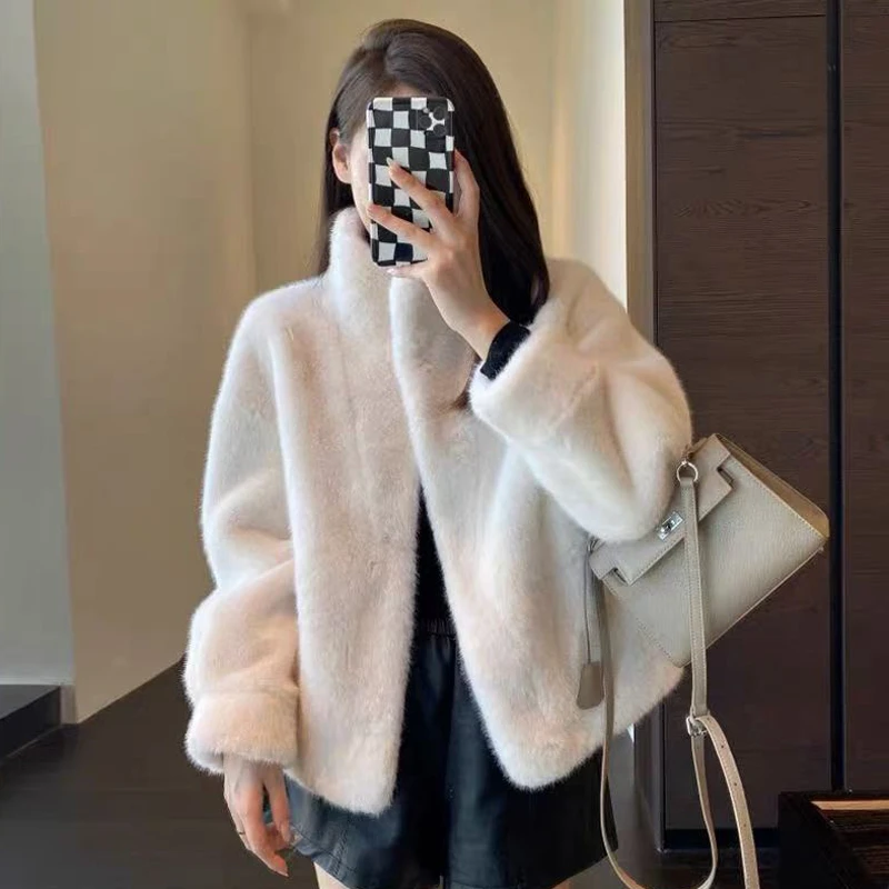 环保毛外套女冬新款一体立领年轻款时尚休闲百搭加厚上衣 5570