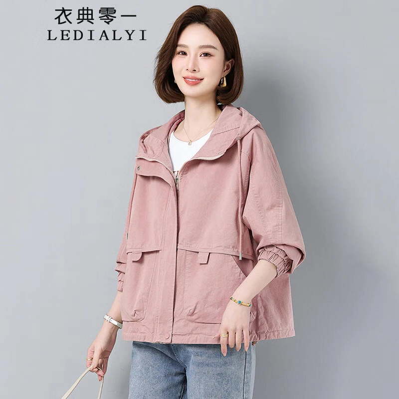 纯棉短款风衣外套女2025春秋新款小个子中年妈妈宽松休闲夹克上衣