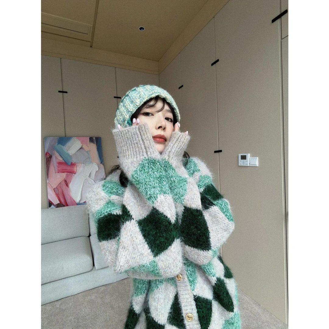 BETTER JOELAY-【菱纹牛油果】羊毛时尚百搭毛衣开衫款慵懒风LL6277