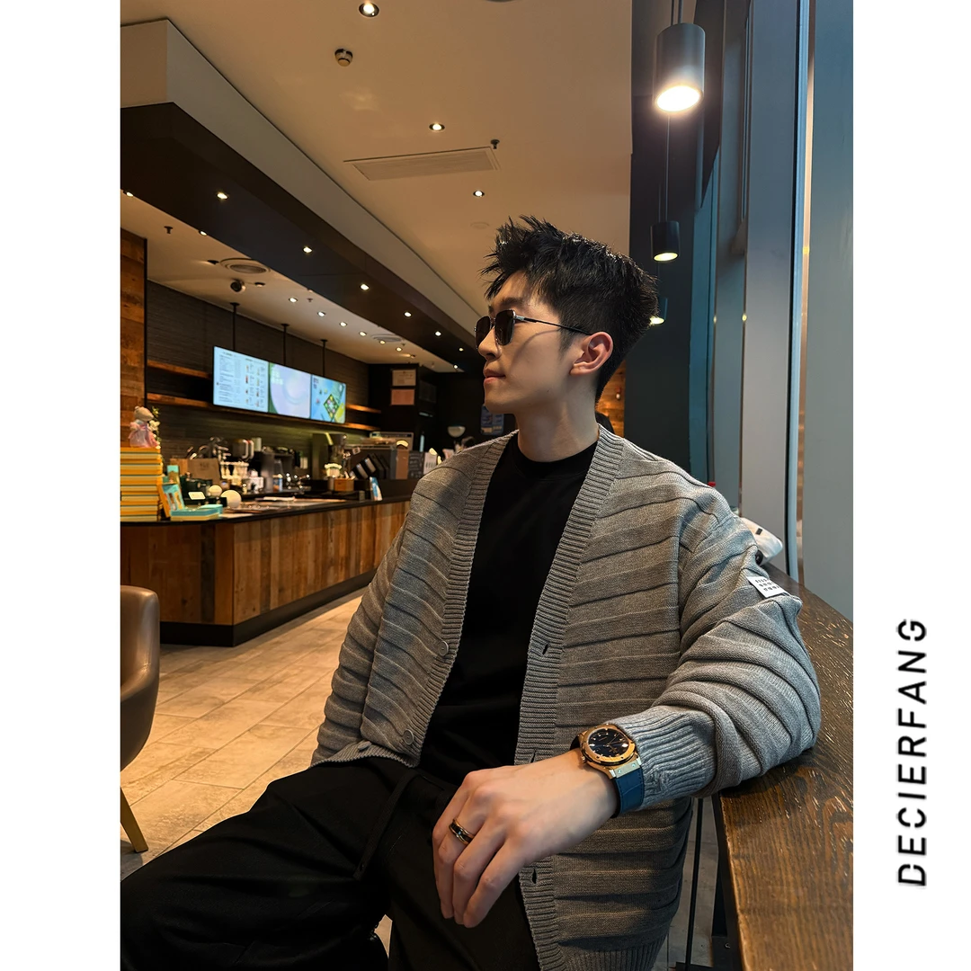 【25早秋  横条开衫毛衣】纯色百搭肌理感针织开衫外套休闲男士毛衣