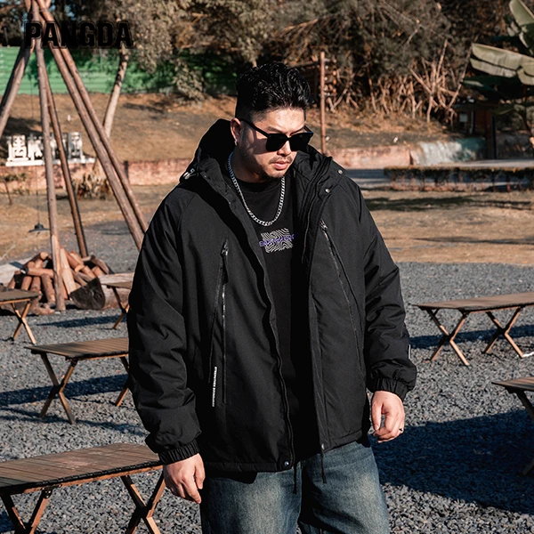 【拉链印花连帽棉服】PANGDA大码男冬加肥宽松潮流280斤保暖外套