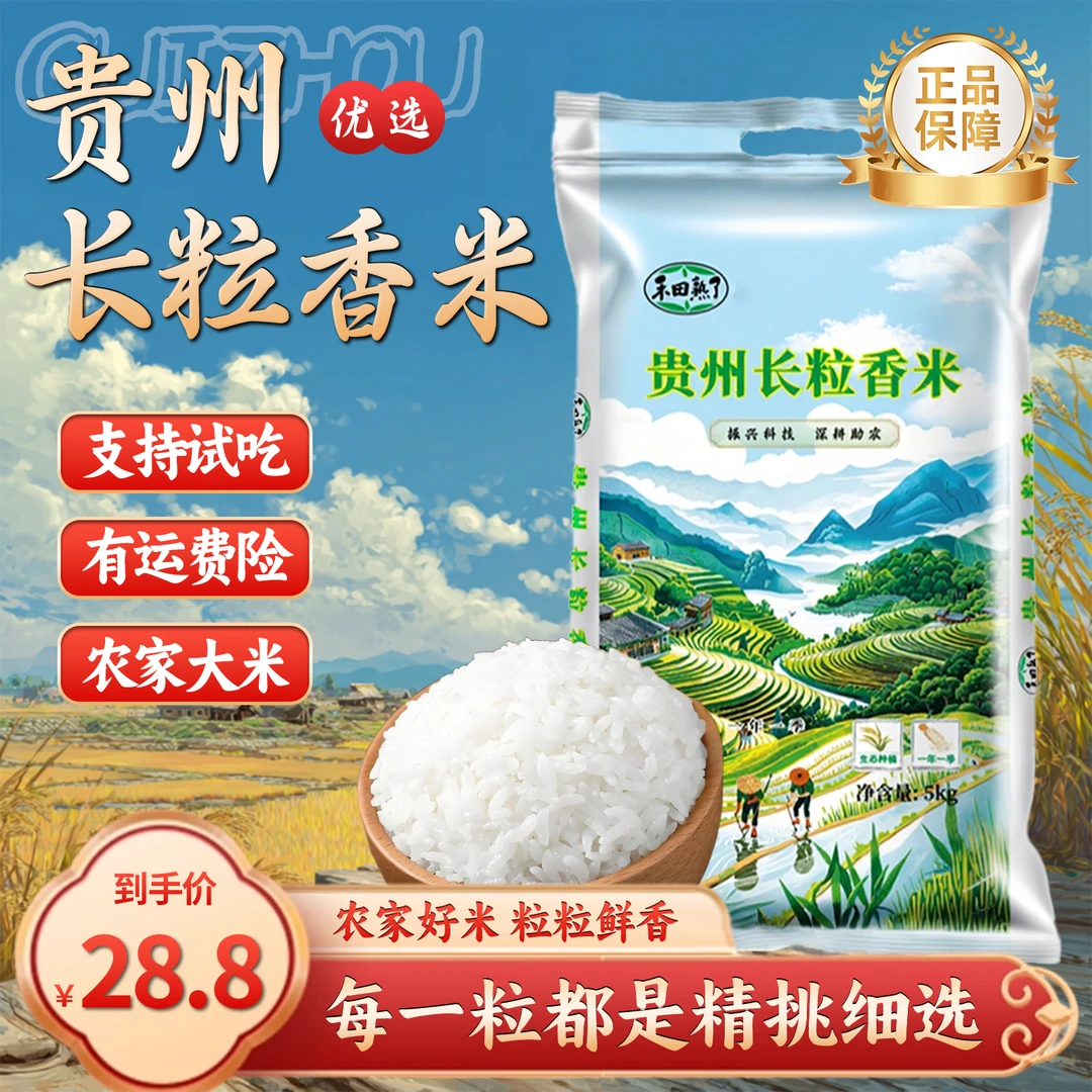 禾田熟了贵州长粒香米10斤家庭装大米农家新大米长粒香5kg大米
