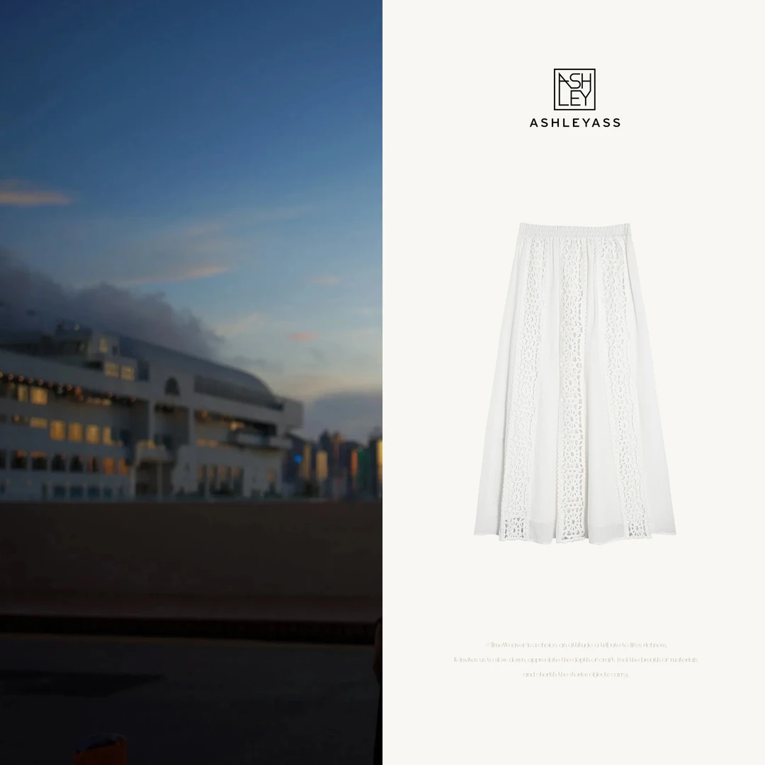 ashleyass“北欧森林”蕾丝拼接显瘦垂坠感白色半裙LSQ250291Y
