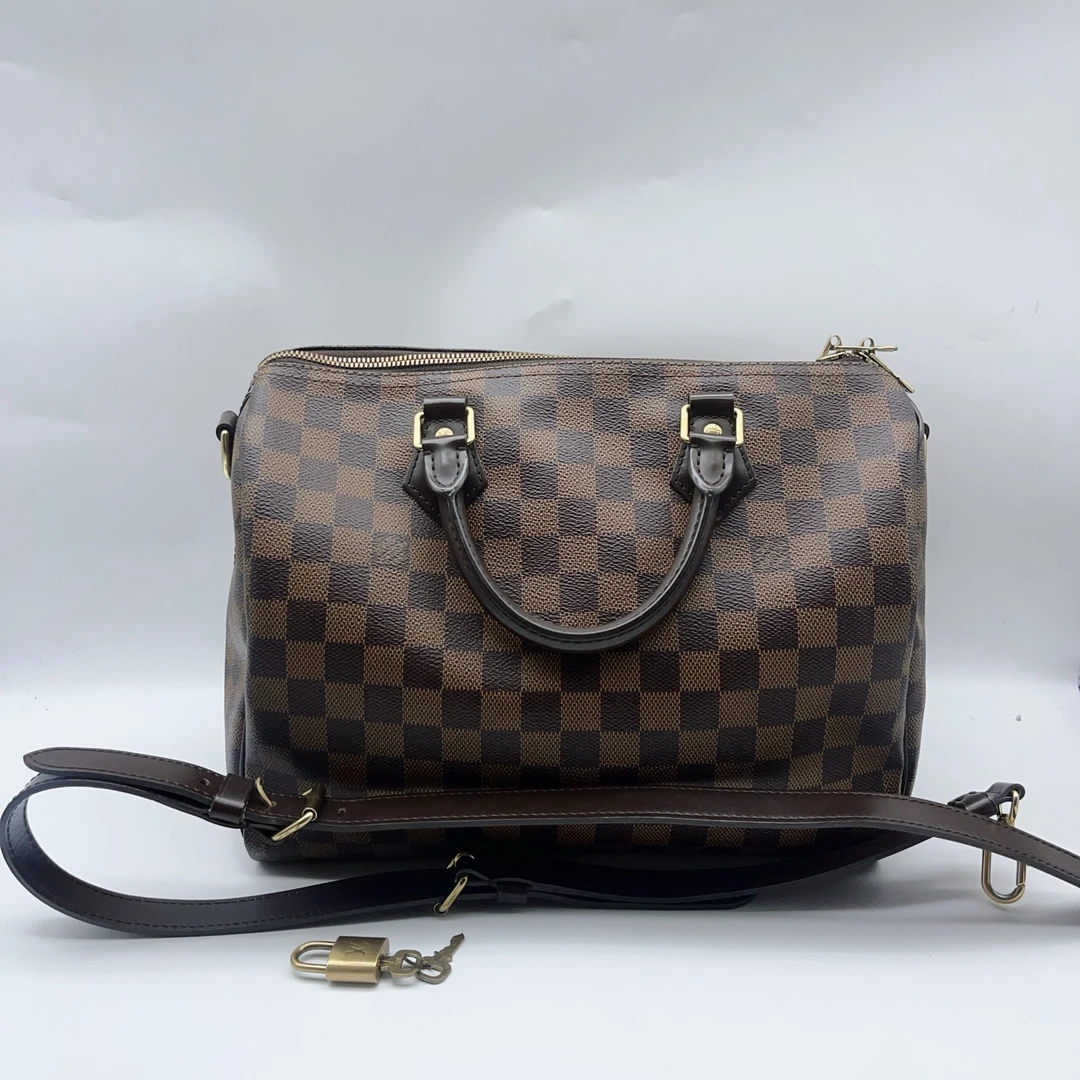 95新 LouisVuitton/路易威登  棕棋盘格手提斜挎包 1414 7716