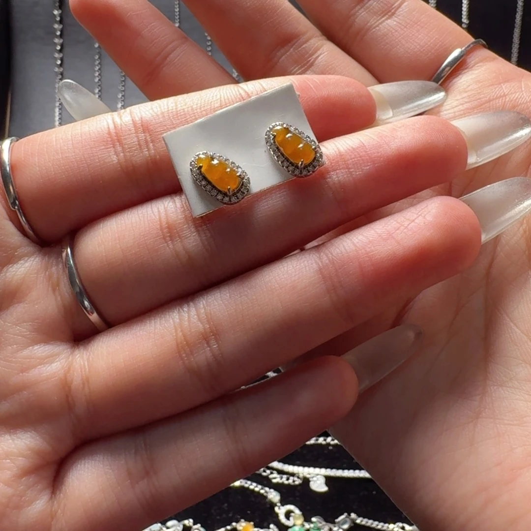 银S925镶嵌翡翠耳饰