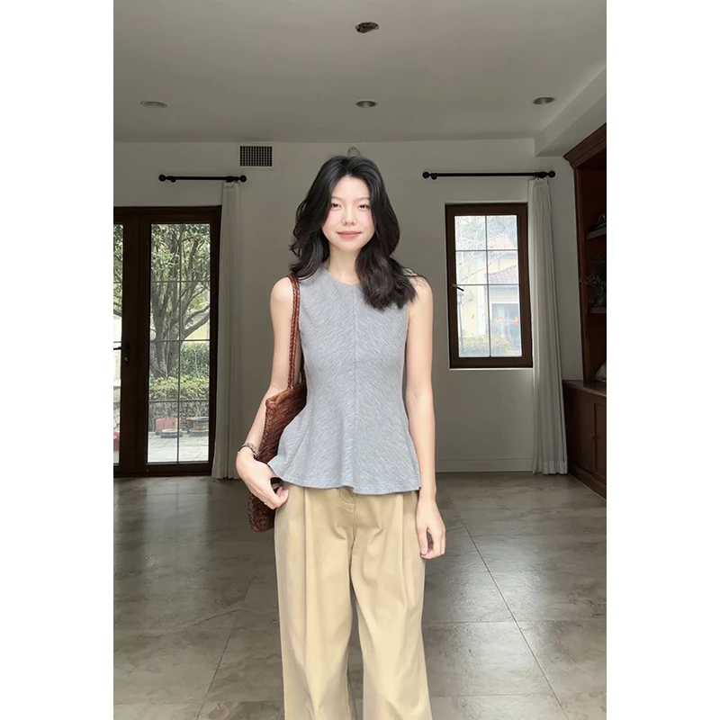 郭九九呢 棉气质轻薄透气弹力收腰鱼尾背心阔腿长裤 G925U01879