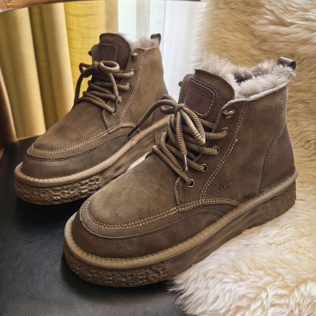 男款牛皮雪地靴厚底男士时尚雪地靴全羊毛内里加厚大棉鞋5818
