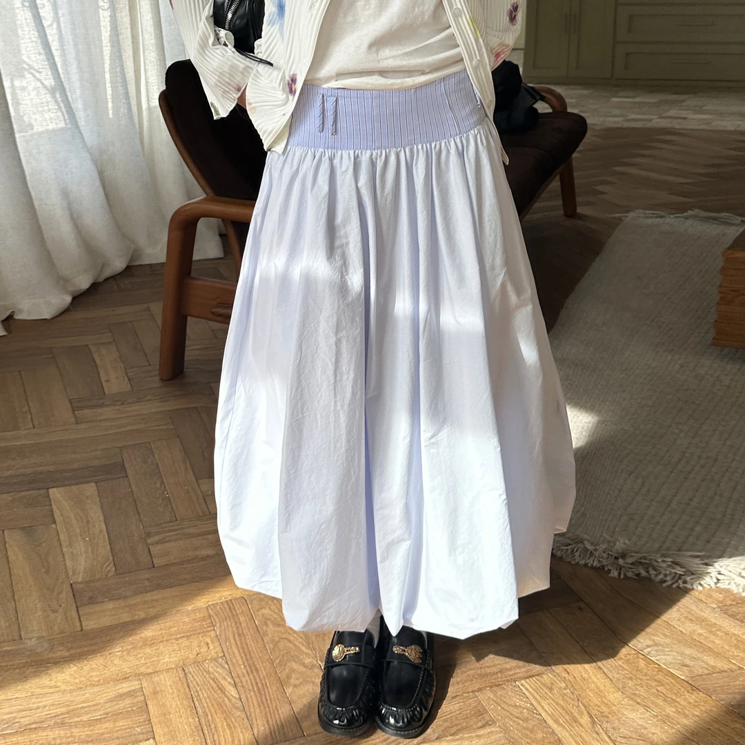 日系小清新少女花苞半身裙2025夏高腰显瘦休闲中长款蓬蓬半身裙