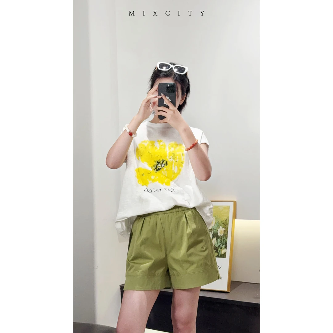 【亚楠本楠】青草裤◆清新活力高密水洗棉立裁显瘦短裤7899