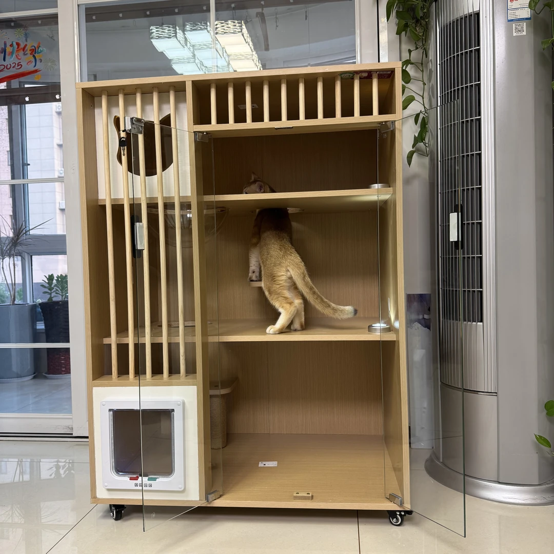 实木18毫米加厚背板坚固实用型家用室内猫别墅猫屋猫柜格栅款新款