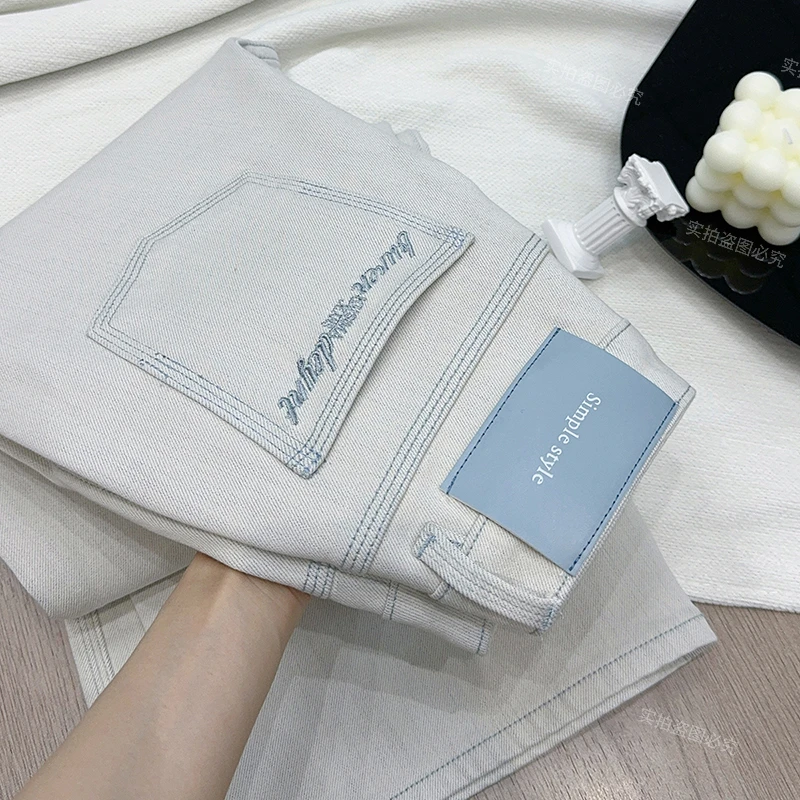 欧若风奶奶灰直筒牛仔裤女2025春夏新款小众高腰宽松显瘦阔腿裤子