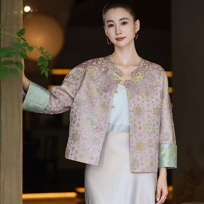 【冰淇淋宝相花】新中式宋锦圆领外套女秋季时尚气质新中式国风女装