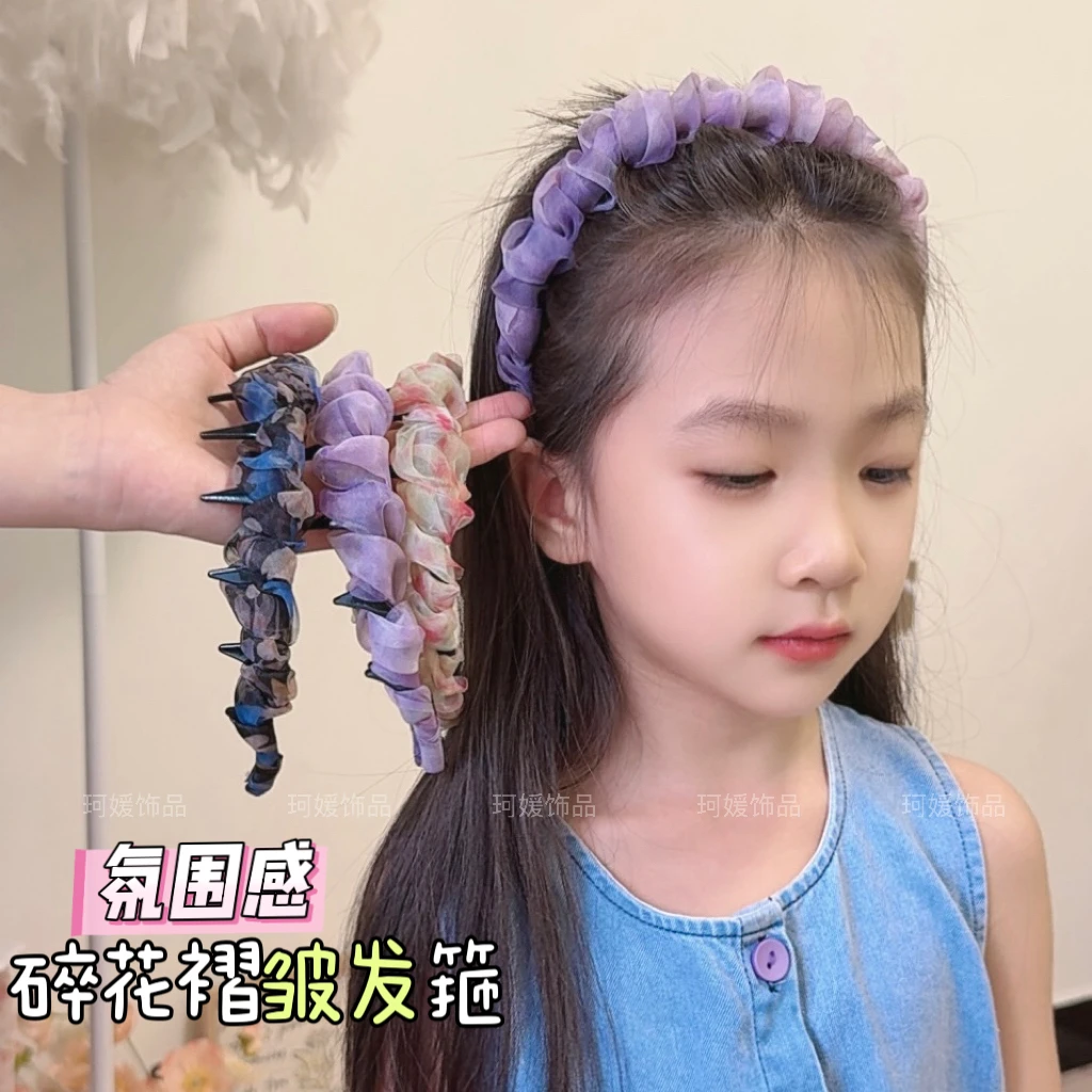 超仙褶皱网纱波浪发箍女夏季带齿防滑高颅顶头箍