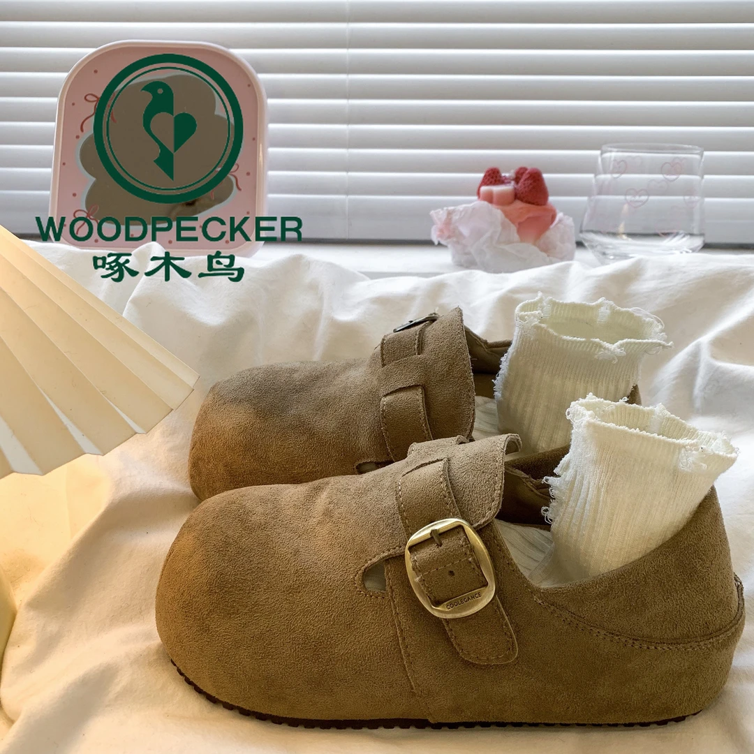 啄木鸟内增高厚底乐福单鞋女2025秋季新款懒人两穿勃肯鞋包头半拖
