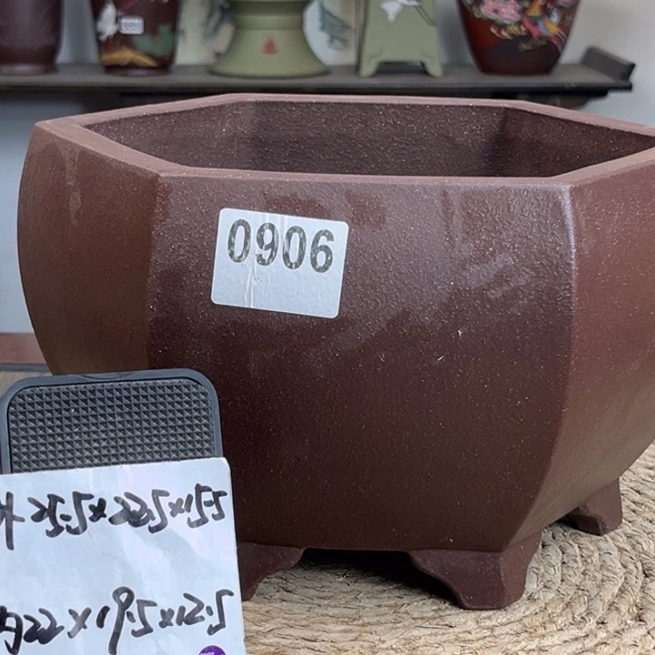 紫砂花盆?***步放漏紫泥六方0906