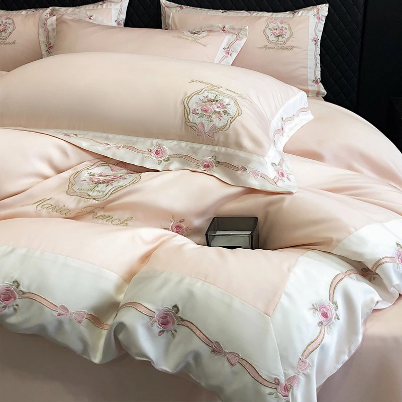 喜兹 花梦清幽 兰精天丝绣花四件套 丝滑ins轻奢刺绣凉感床品