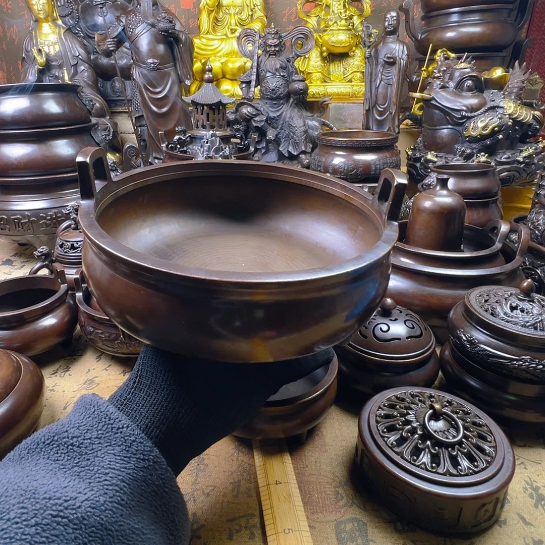 李***凯20公分口径冲天耳炉铜香炉供香炉聚宝盆家用铜香炉