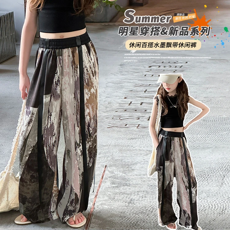 女童国风山水墨画宽松透气防蚊裤子夏装K2537