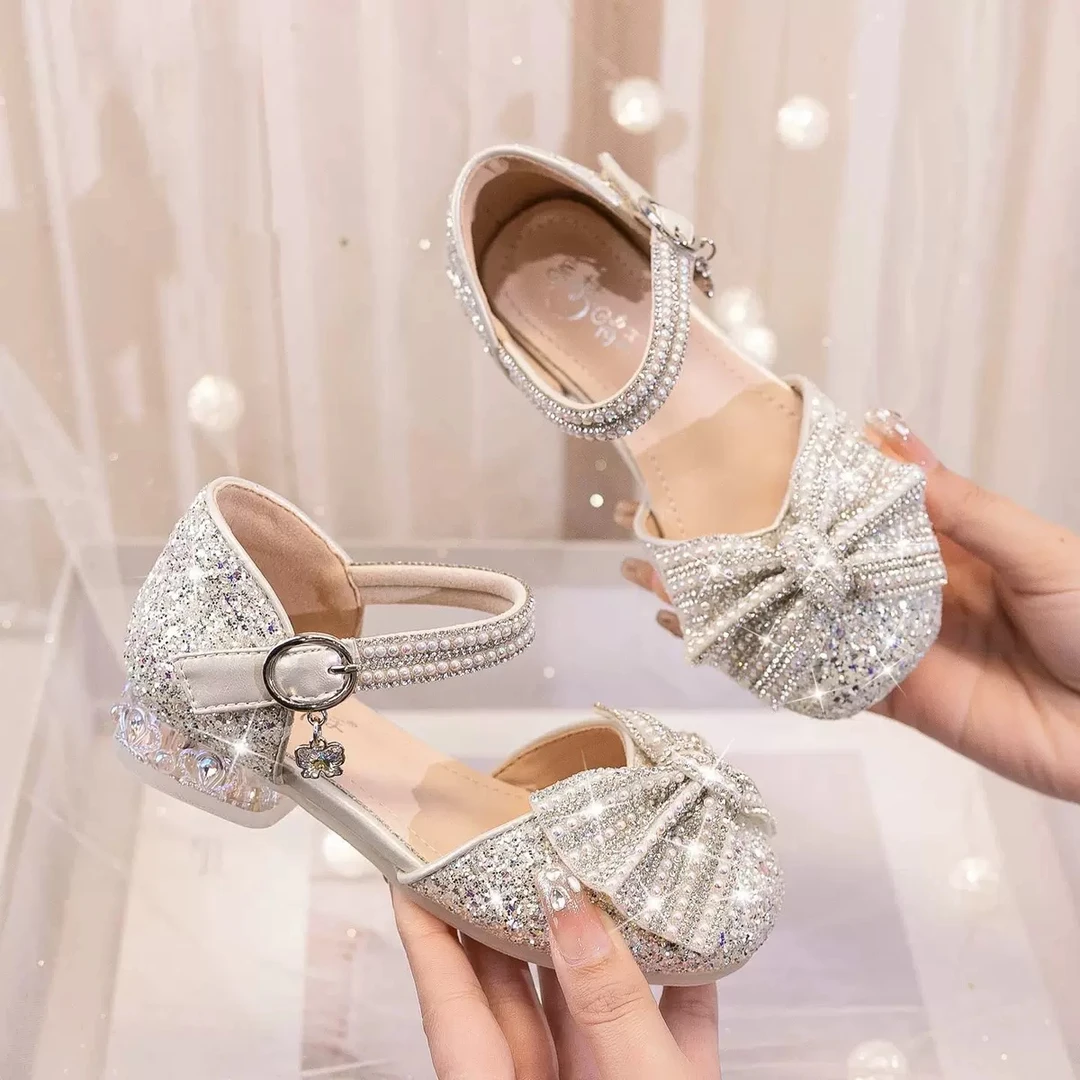 2025新款春夏亮钻礼服鞋女童6-12岁儿童公主鞋韩版女宝软底小皮鞋
