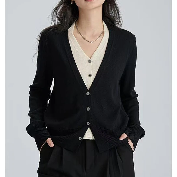 羊毛羊绒~胸92-150长58小众设计感毛针织衫慵懒女装长袖上衣 8130