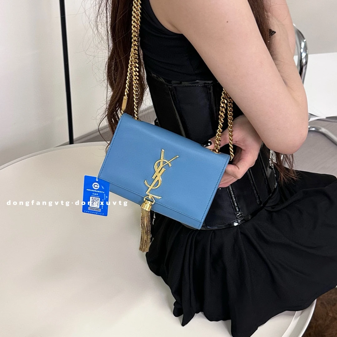 95新 YSL/圣罗兰 ysl 蓝色流苏kate斜挎包K