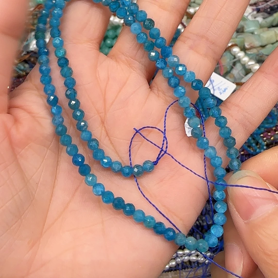 玛瑙/玉髓合金珠宝半成品蓝磷灰3mm一条切面