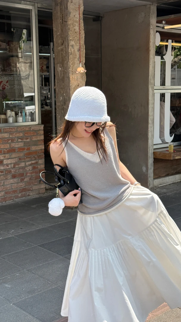 夏季体感纱线针织假两件背心 02990