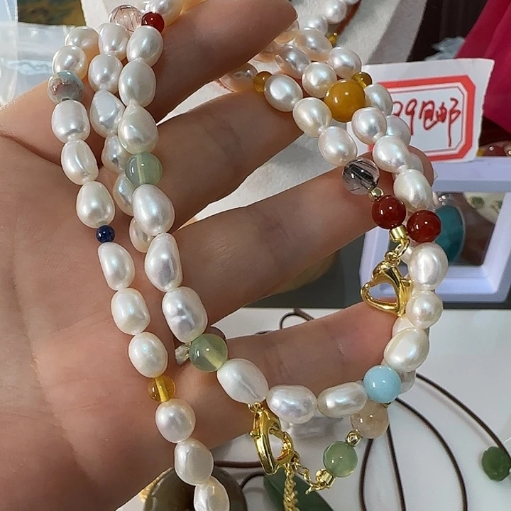颈饰淡水珍珠未镶嵌多巴胺手链项链正常纹极光