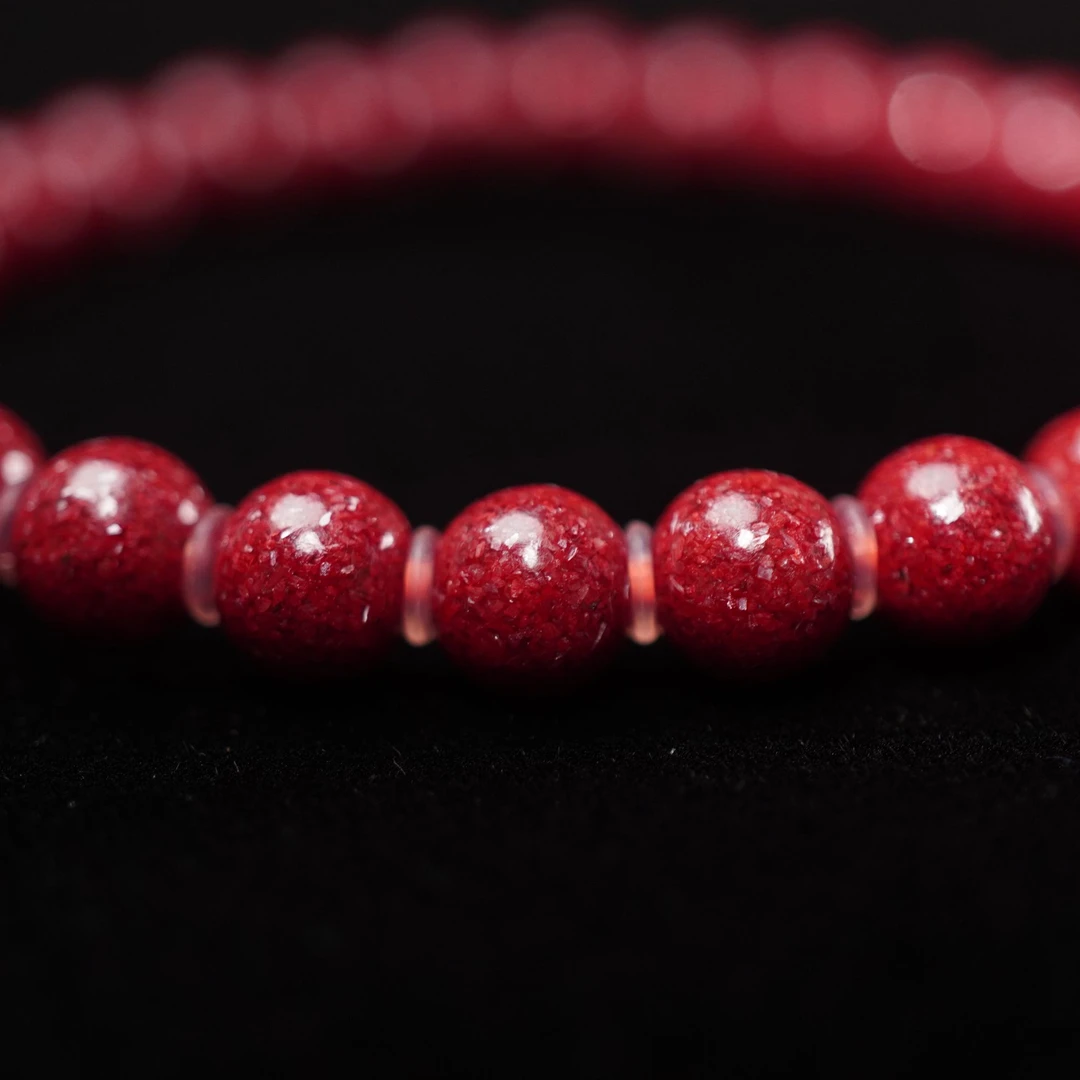 天然辰砂超红晶 米晶砂手串高品小晶砂晶体砂手串-颗粒感十足