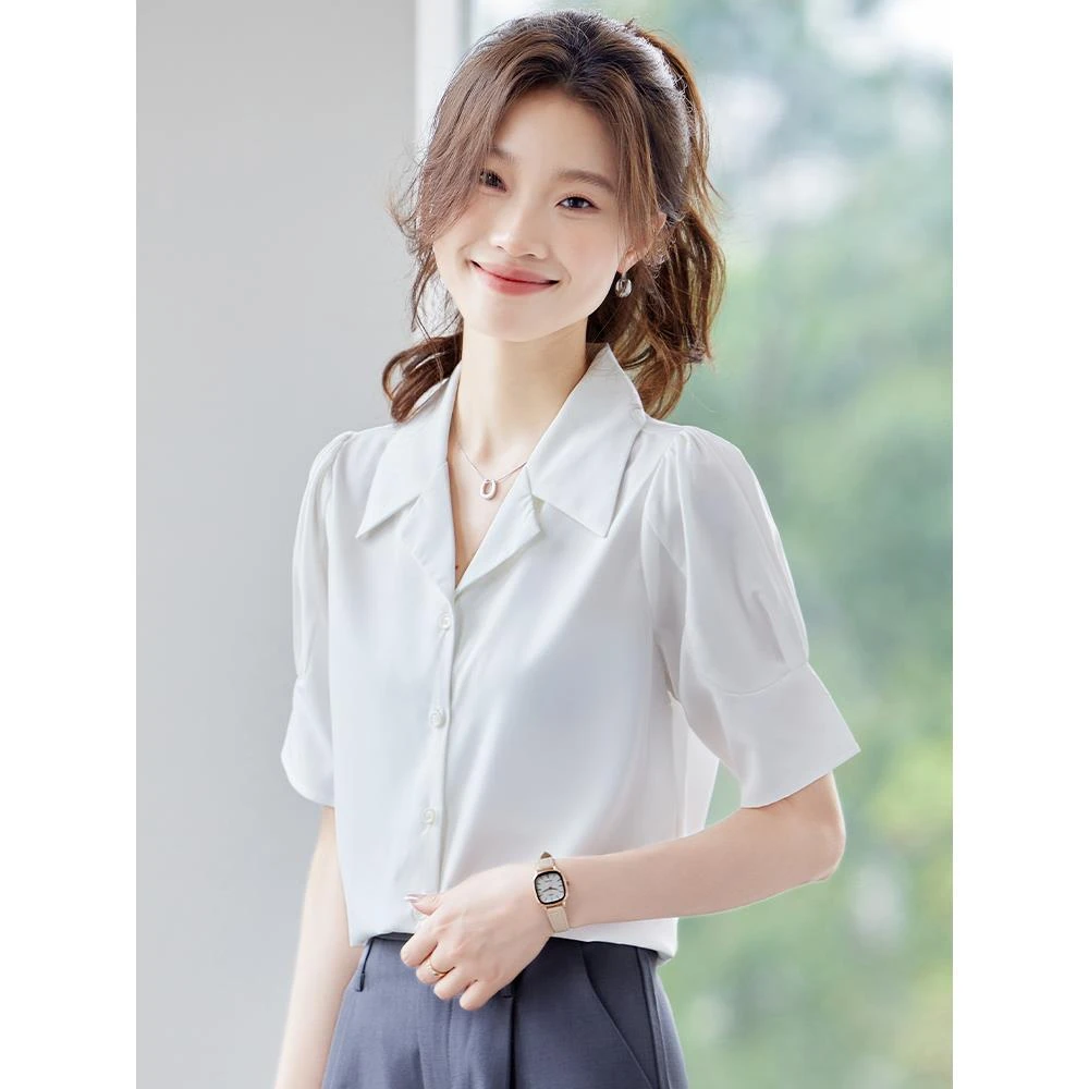 白色短袖衬衫女2025夏季新款薄款小众气质休闲减龄小个子衬衣上衣