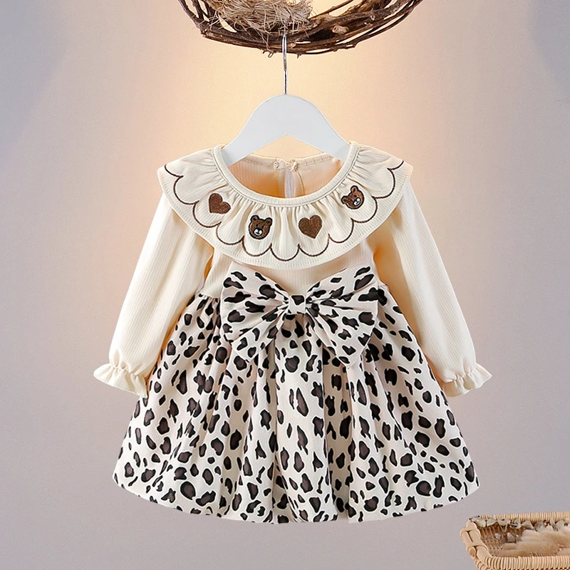 女童春季连衣裙2025新款儿童春秋装宝宝长袖洋气时髦豹纹公主裙子