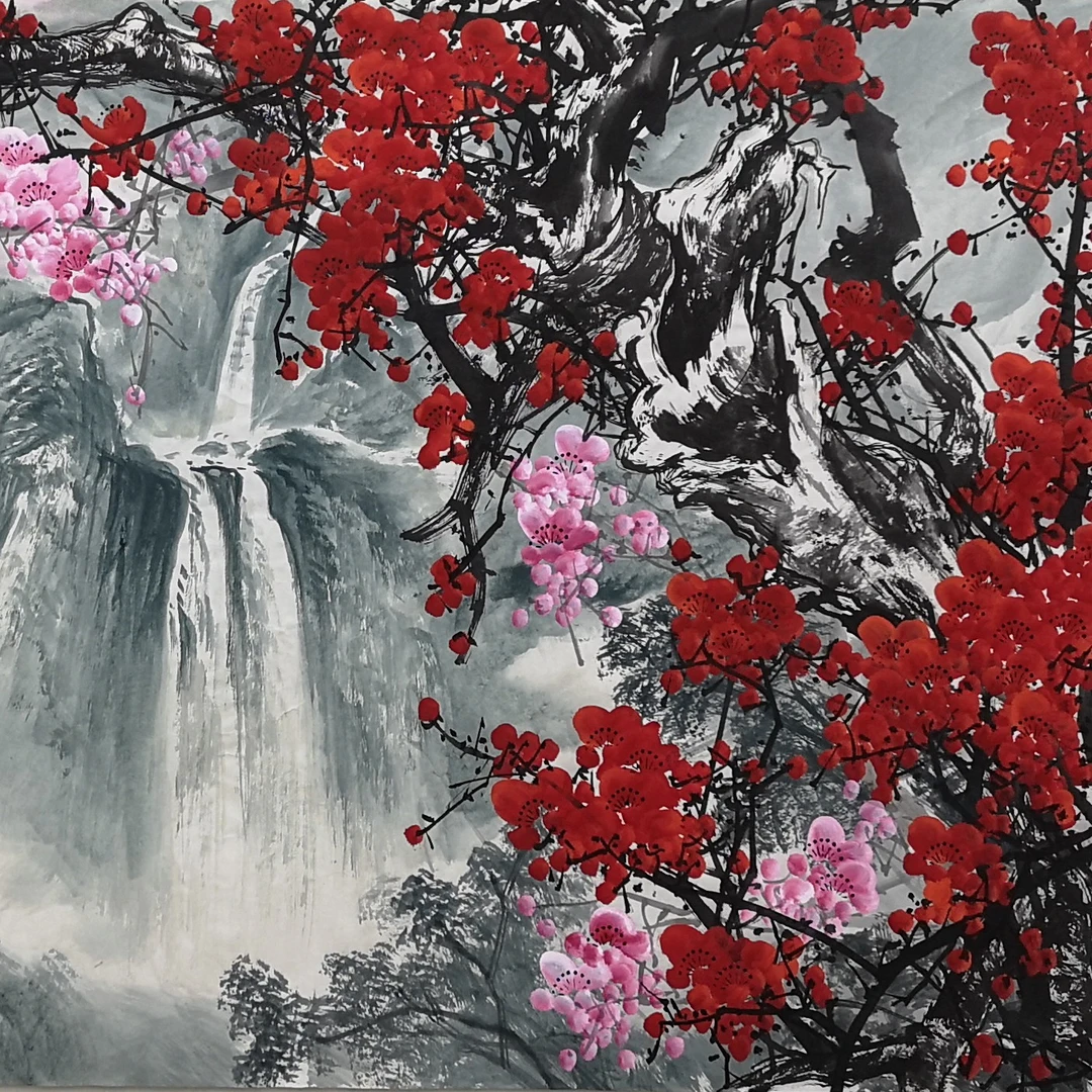 精品梅花山水小六尺家居空间客厅书房装饰画