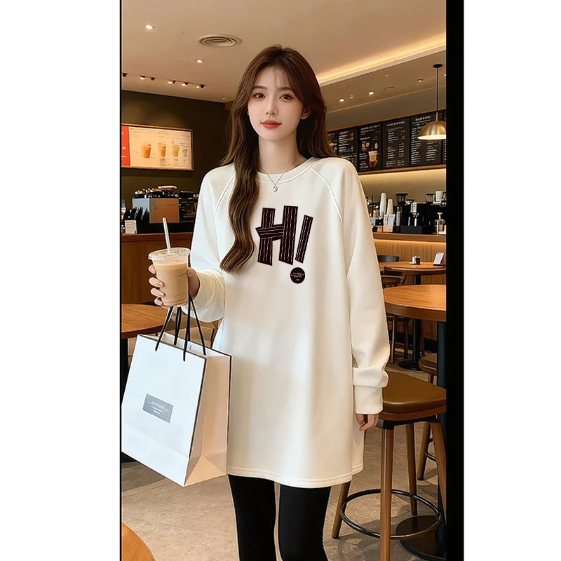 秋冬中长款德绒加厚搭配鲨鱼裤的上衣女时尚洋气叠穿内搭打底衫潮