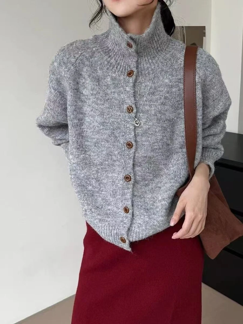 7208【臻炫女装秋冬】新款设计立领气质设计感时尚百搭韩系开衫上衣