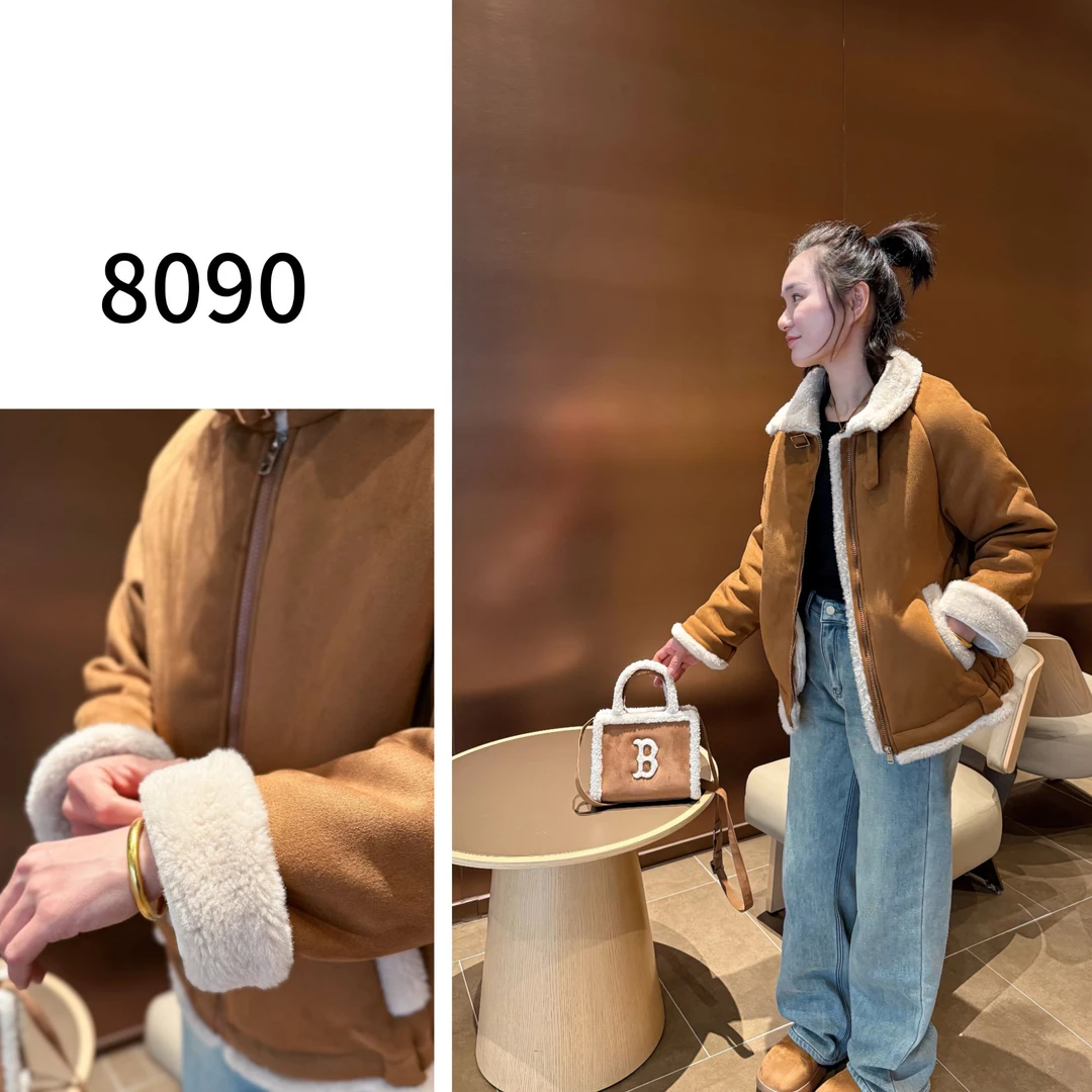 【8090暖居】冬款麂皮绒设计款皮毛一体外套NJ-241034