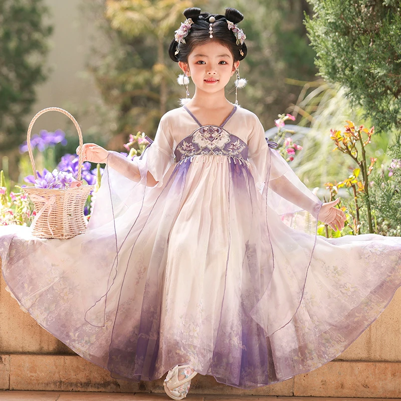 SL3355女童汉服连衣裙2025新款夏季国风裙子女孩古装儿童公主裙夏