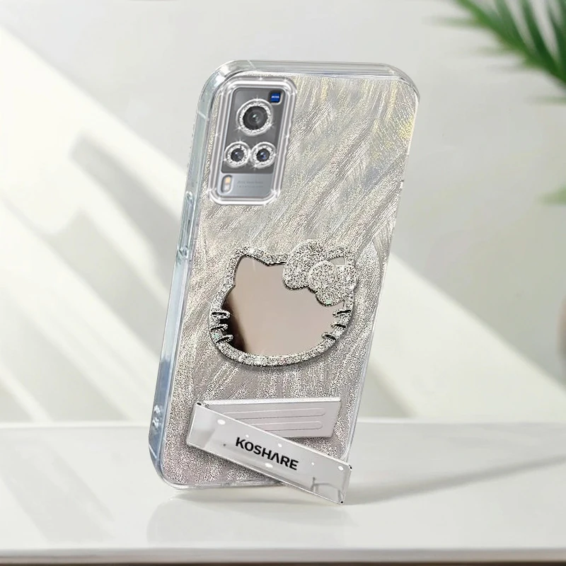 自带镜头膜VIVOX60手机壳镶钻kt猫镜子X60t全包防摔X60Pro羽纱卡