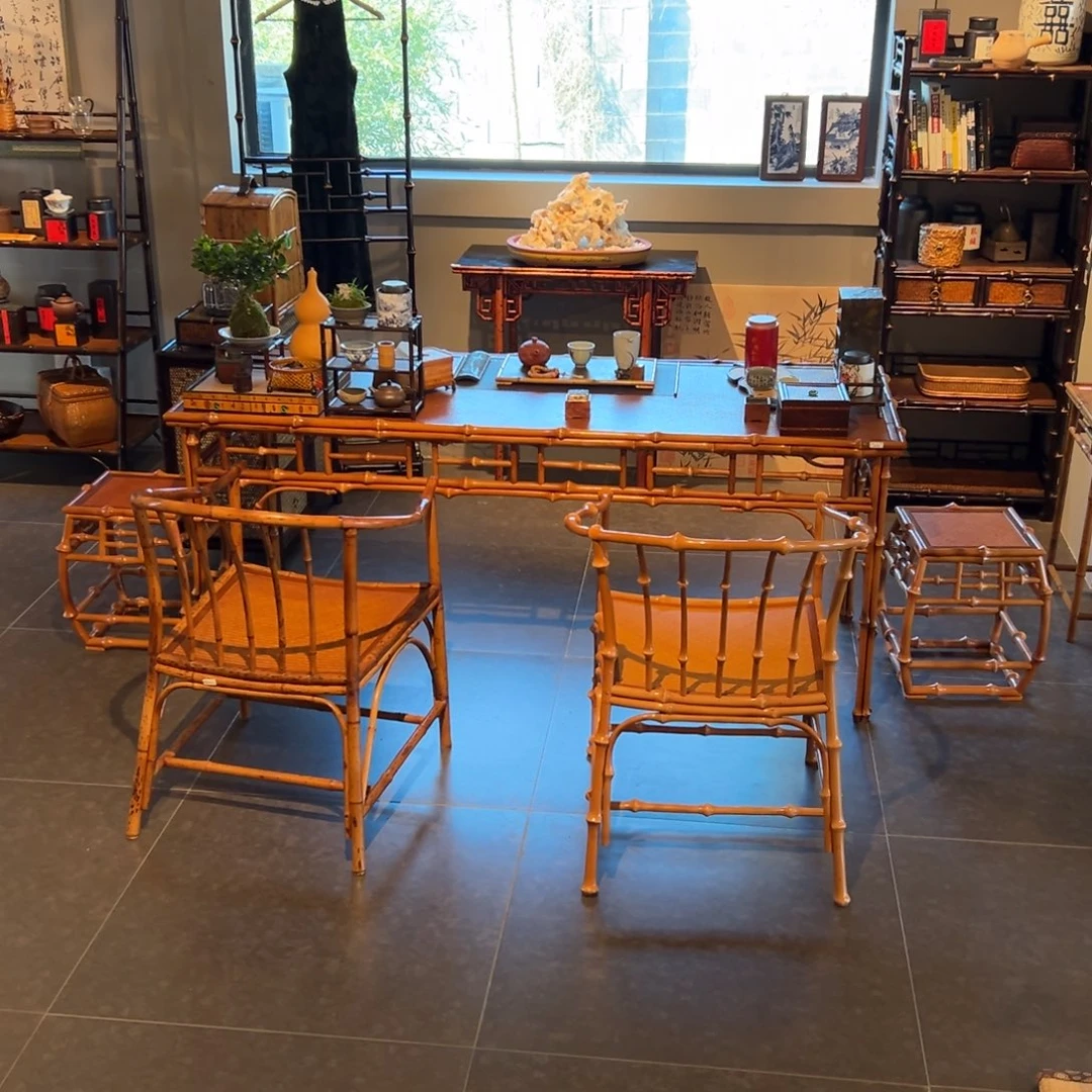 踏**梅茶桌一米八 2圈椅2鼓凳