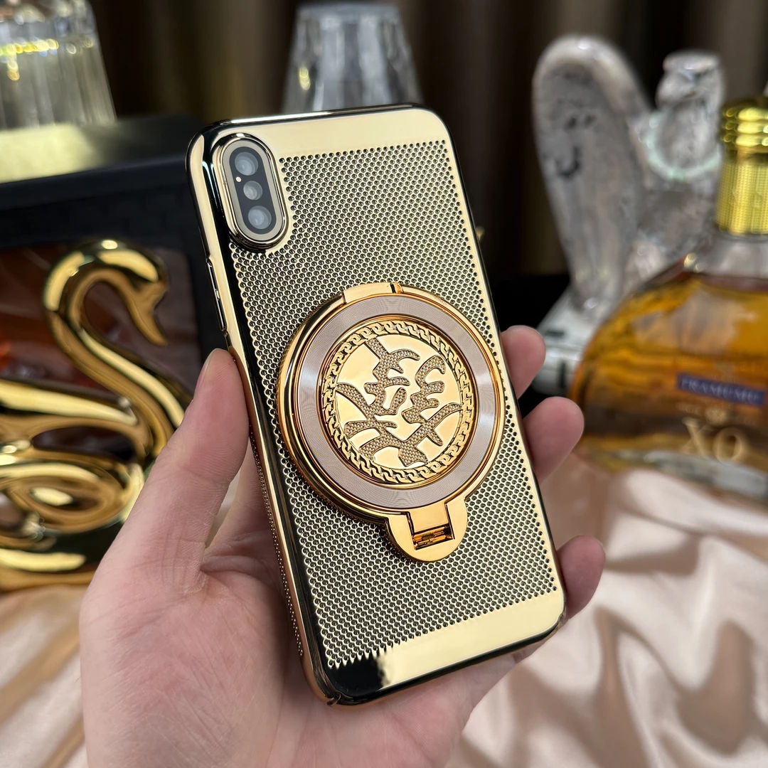 【解压陀螺+高清镜头膜】适用苹果XS电镀网格散热支架壳简约