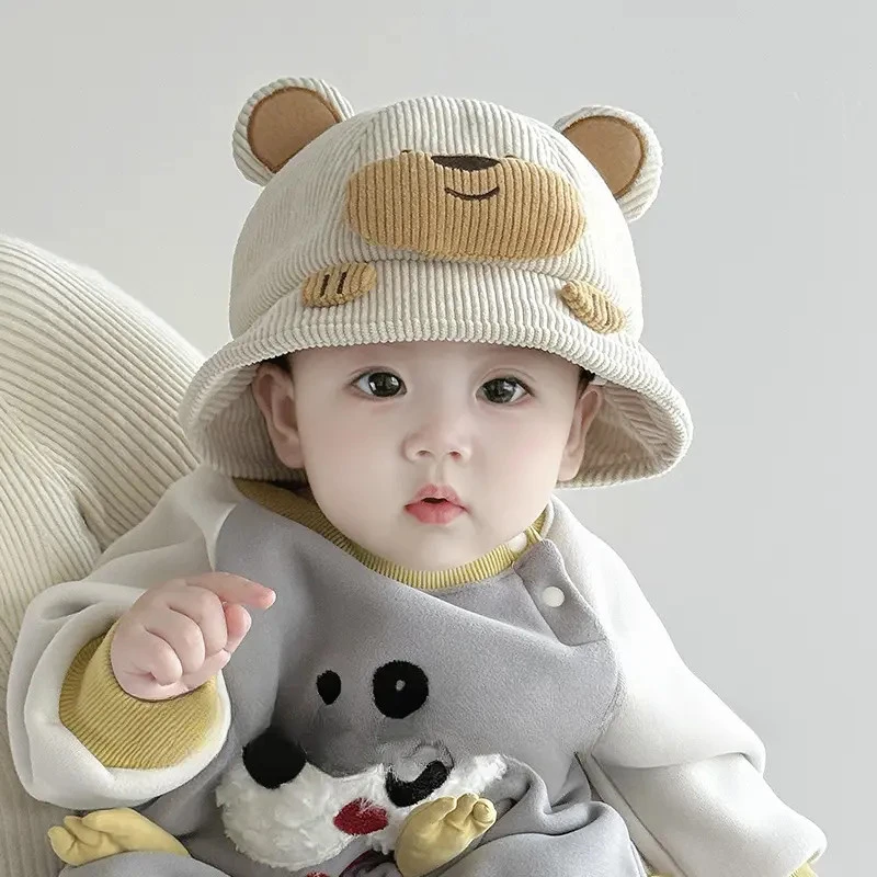 婴儿帽子秋冬季保暖防风可爱宝宝渔夫帽男女童小月龄超萌小熊盆帽