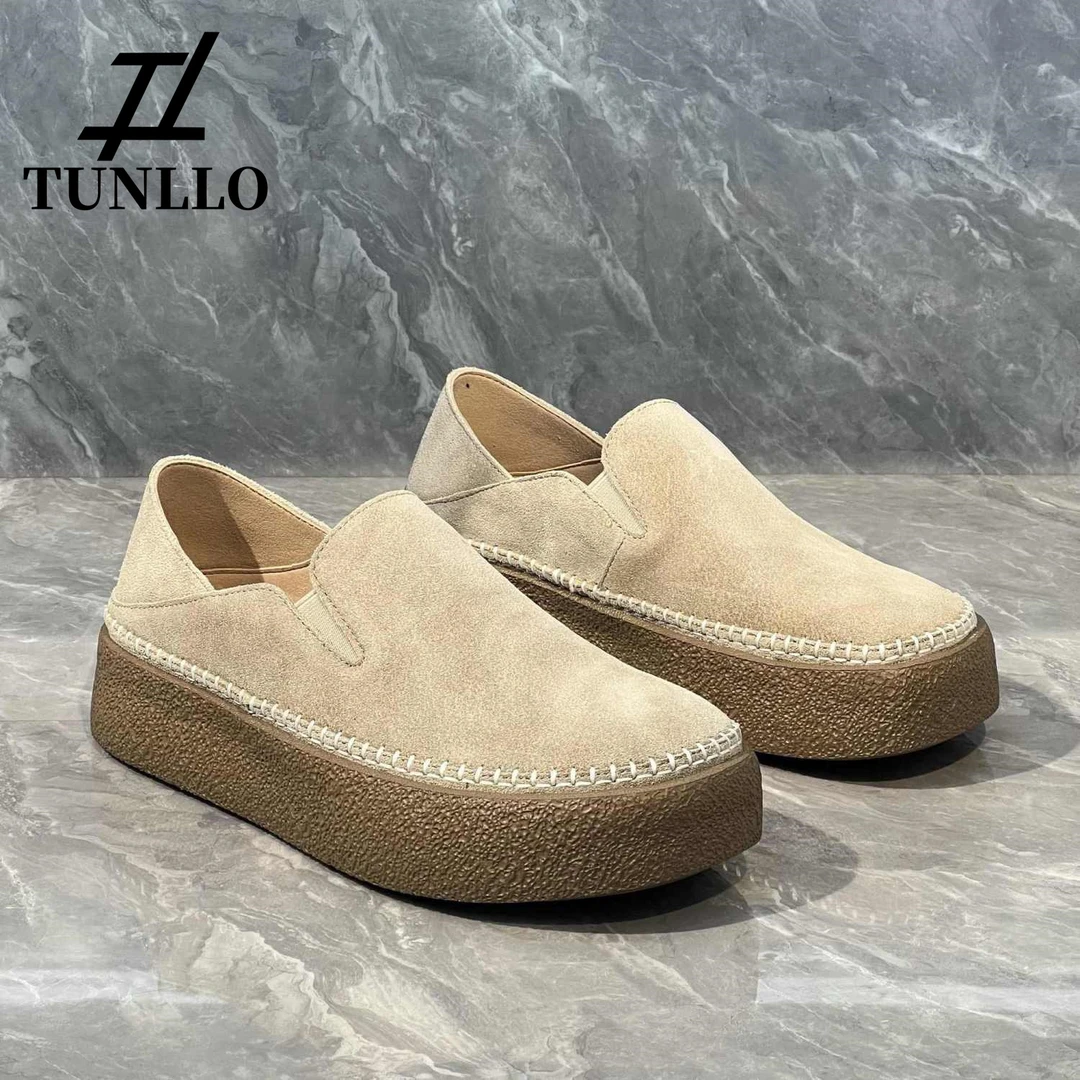 秋季新款复古歪头潮流懒人勃肯鞋男一脚蹬老钱风乐福鞋反绒皮男鞋