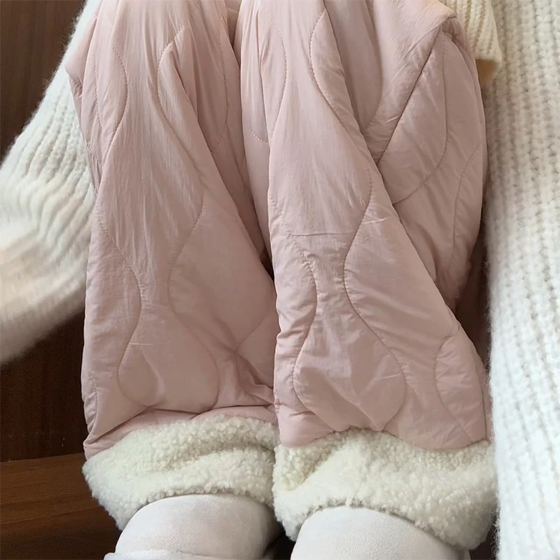 羊羔绒东北棉裤女秋冬哈尔滨穿搭防寒裤子休闲保暖加绒阔腿裤